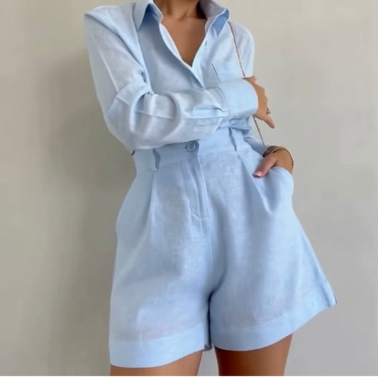 TERRA SPRING BUTTON DOWN BLOUSE | BLUE