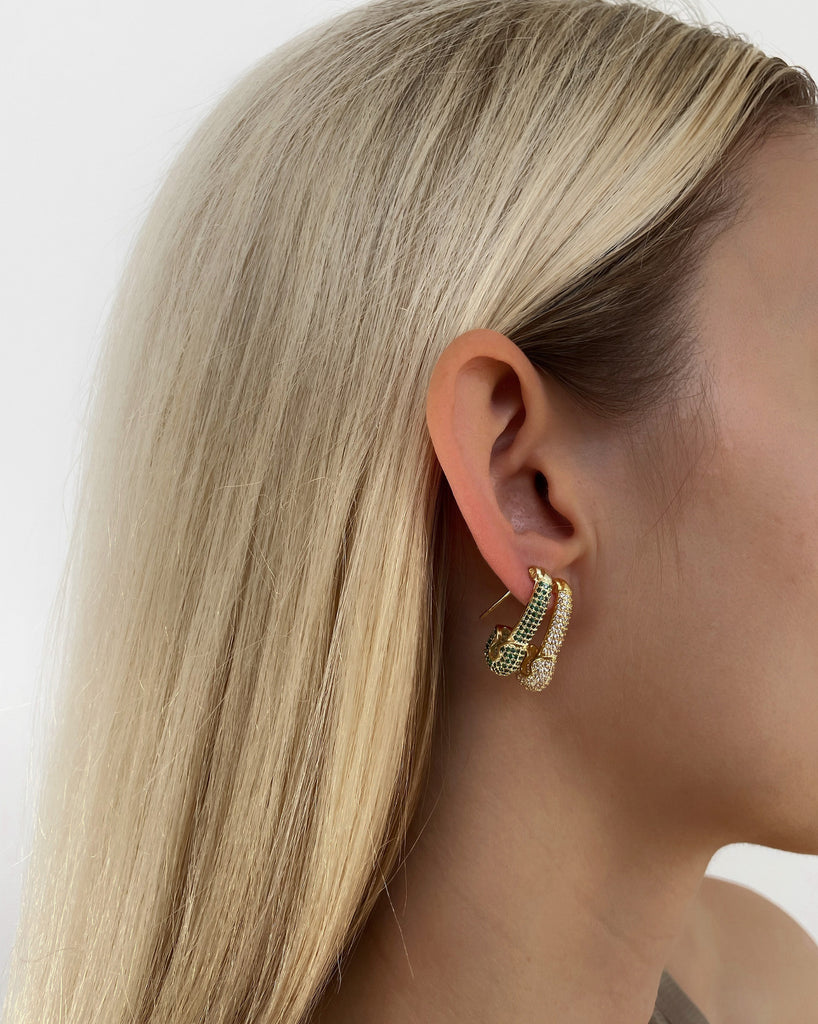 AVA Pin Earring Green | 18K Gold Plated